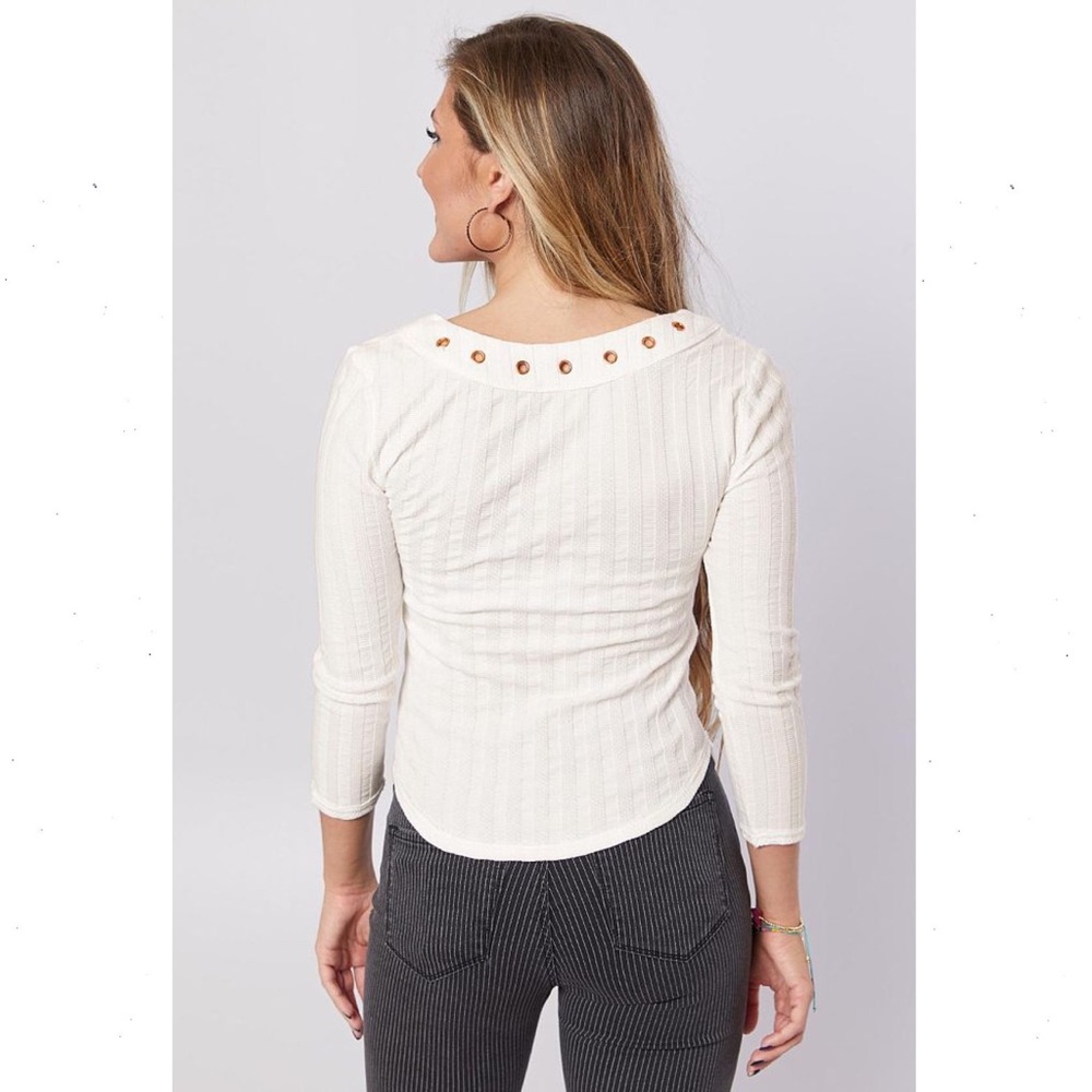 Free People Ice Cold Lace Up Ribbed Top White Size Medium - Picture 3 of 8